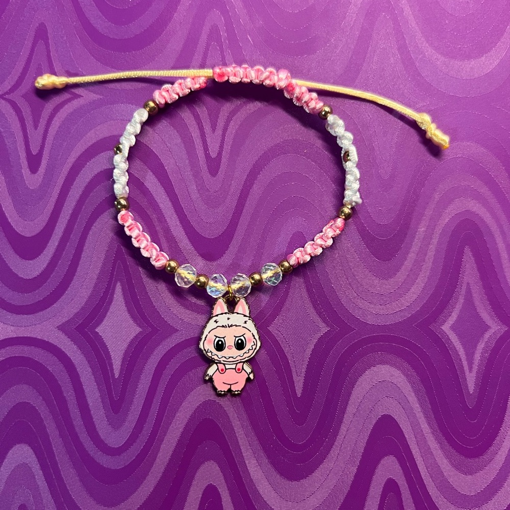 Labubu Pink and White Beaded Kids Bracelet